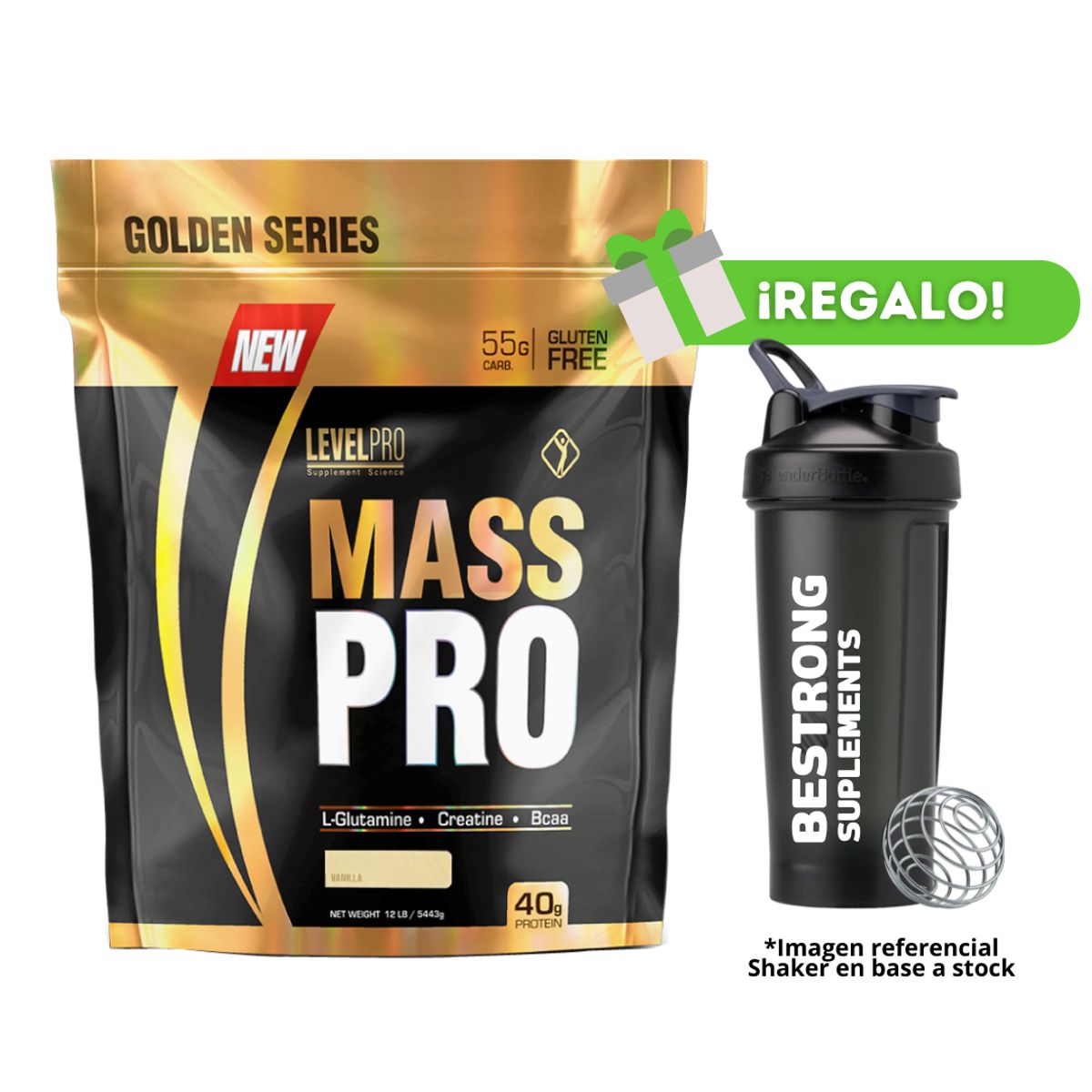 LEVEL PRO - PROTEÍNA MASS PRO 12 LB VAINILLA + SHAKER