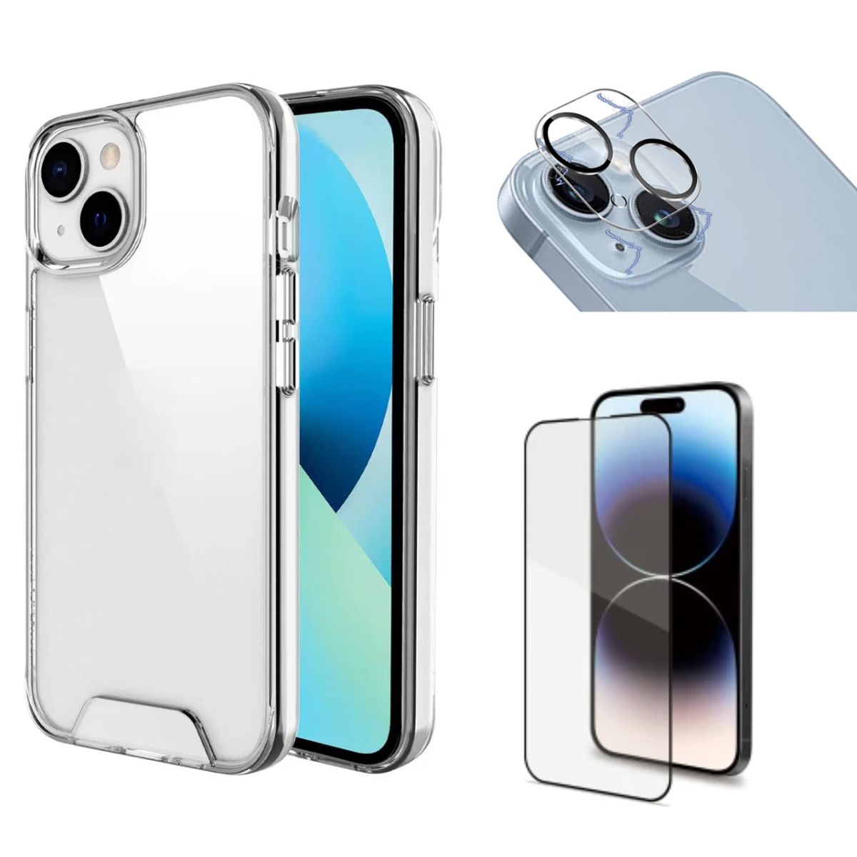 CASE - CASE TRANSPARENTE + MICA DE PANTALLA + MICA DE CÁMARA PARA IPHONE 13