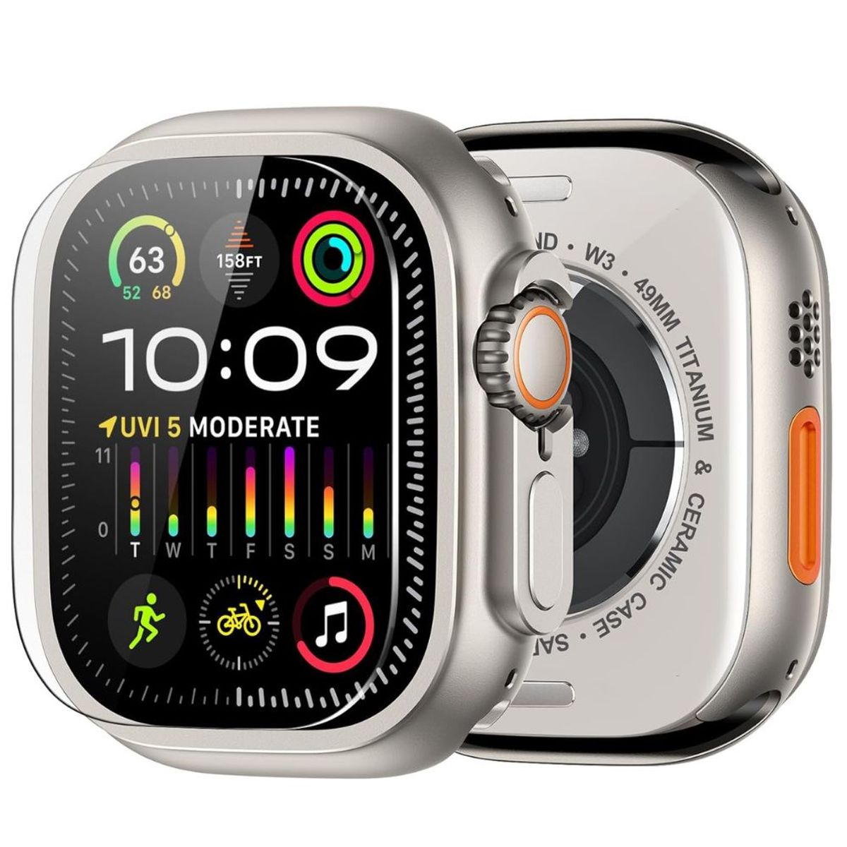 AMBAND - Case y Mica de Vidrio templado Para Apple Watch Ultra de Metal Titanio