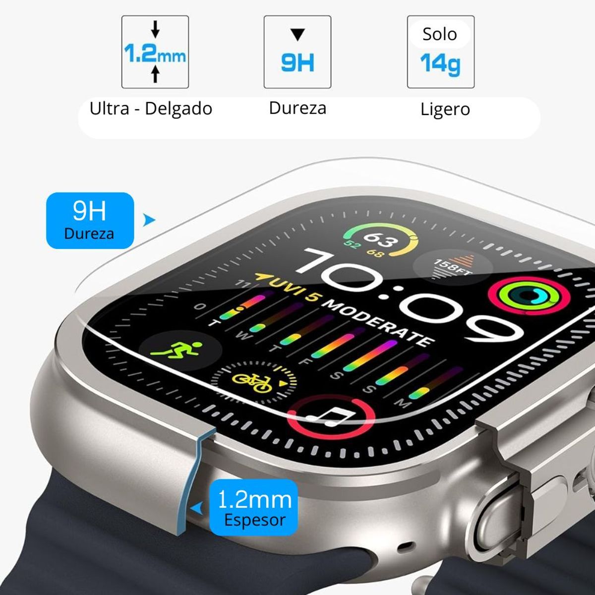 AMBAND - Case y Mica de Vidrio templado Para Apple Watch Ultra de Metal Titanio
