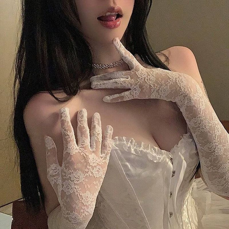 GENERICO - GUANTES LOLITAS BLANCO CON ENCAJES  003