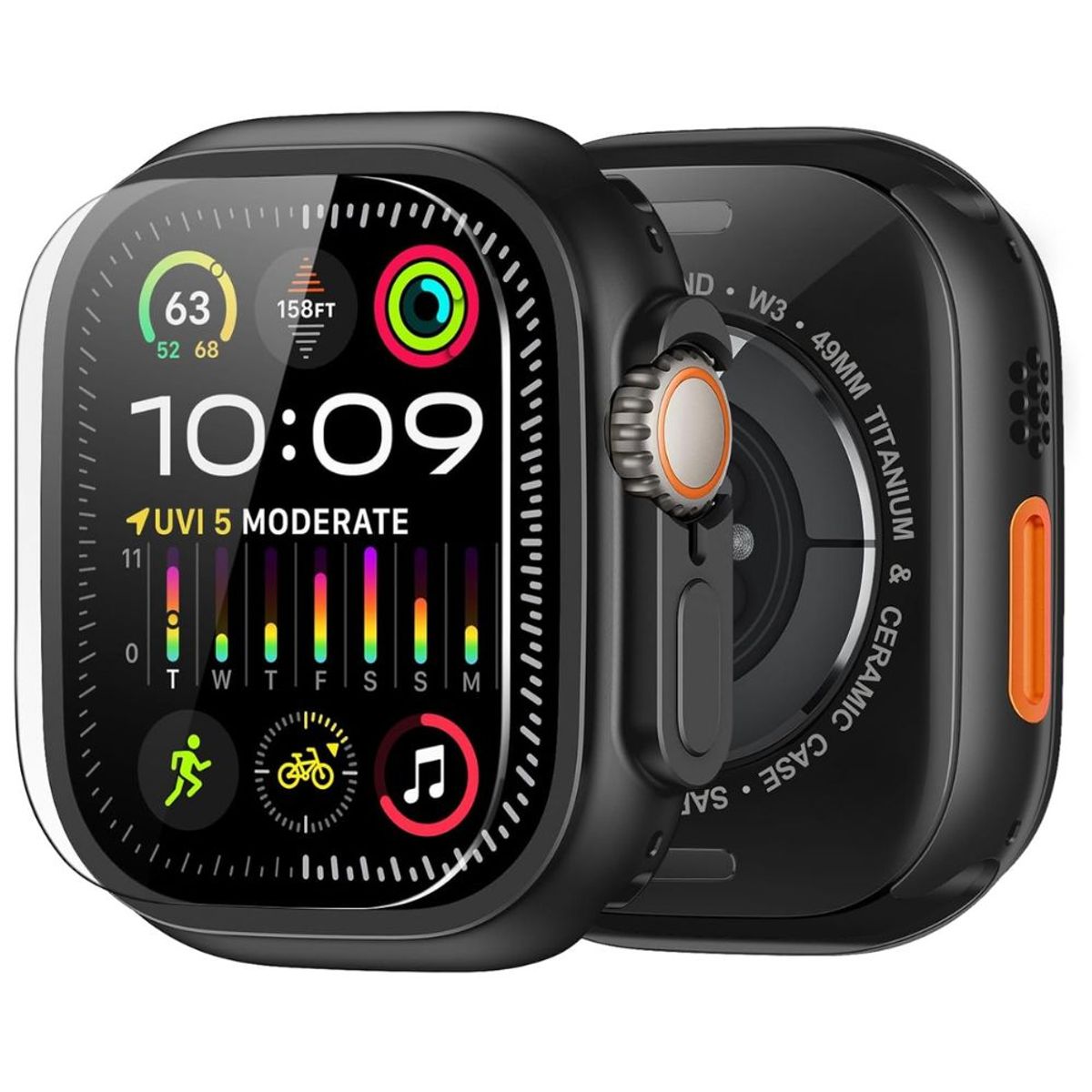 AMBAND - Case y Mica de Vidrio templado Para Apple Watch Ultra de Metal Negro