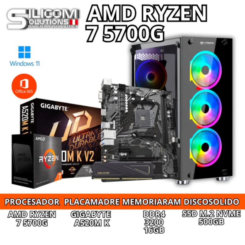 RYZEN - Computadora Amd Ryzen 7 5700G, 16GB RAM, 500GB SSD M.2