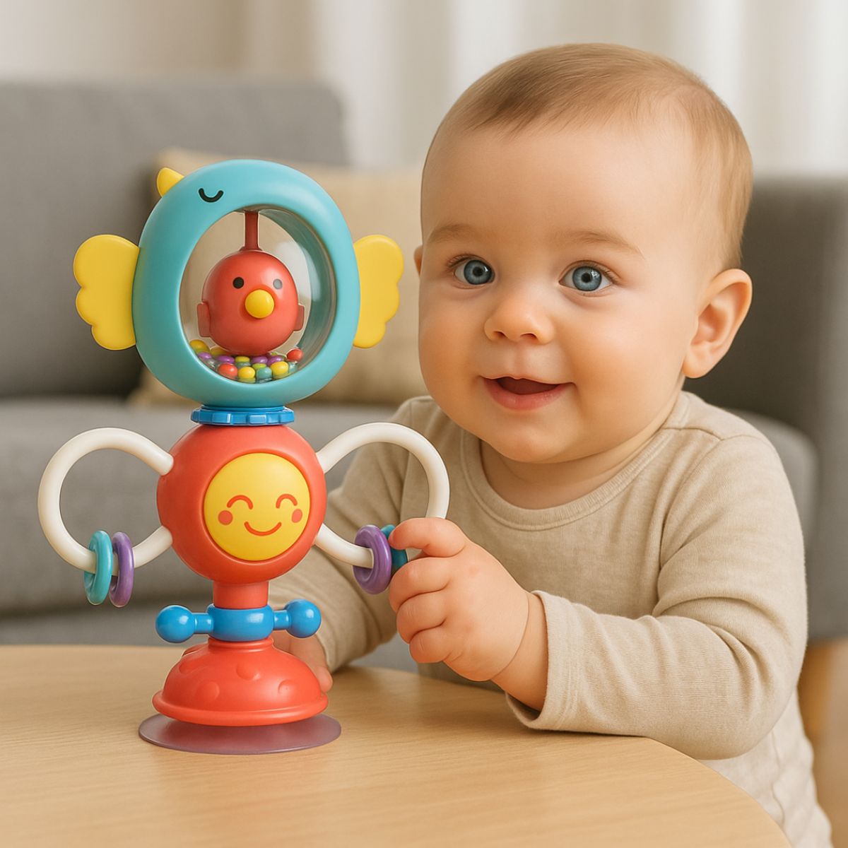 BIBI - SONAJA - SONAJERO  Pollito para Bebé con Ventosa Celeste