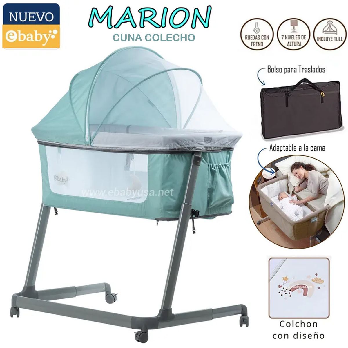 EBABY - Cuna Colecho MARION Verde Ebaby