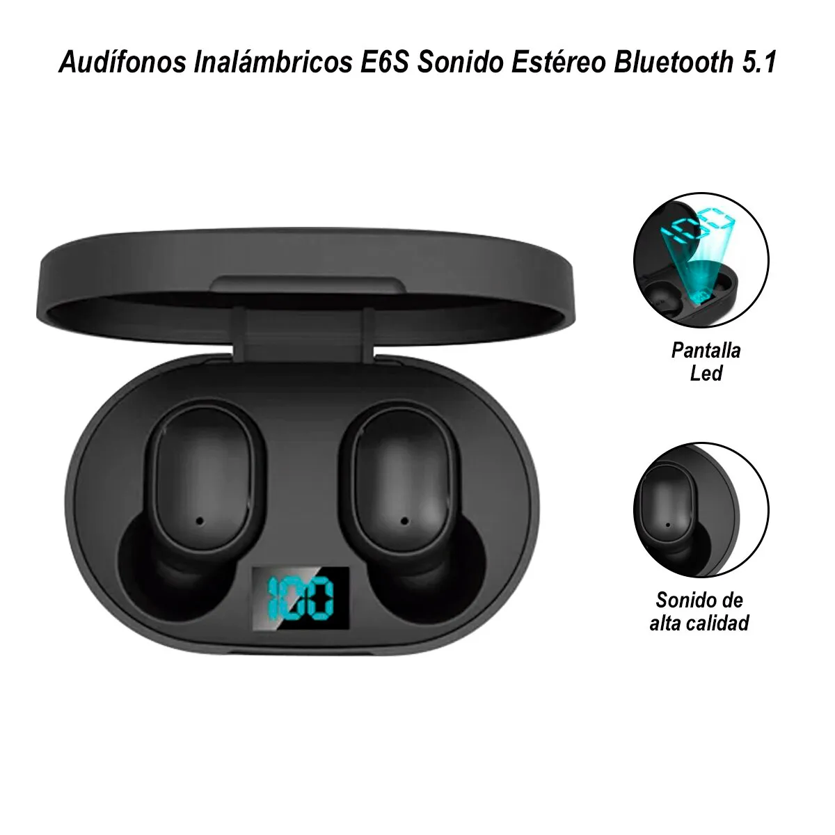 GENERICO - Audífonos Inalámbricos E6S con Bluetooth 5.1 Negro
