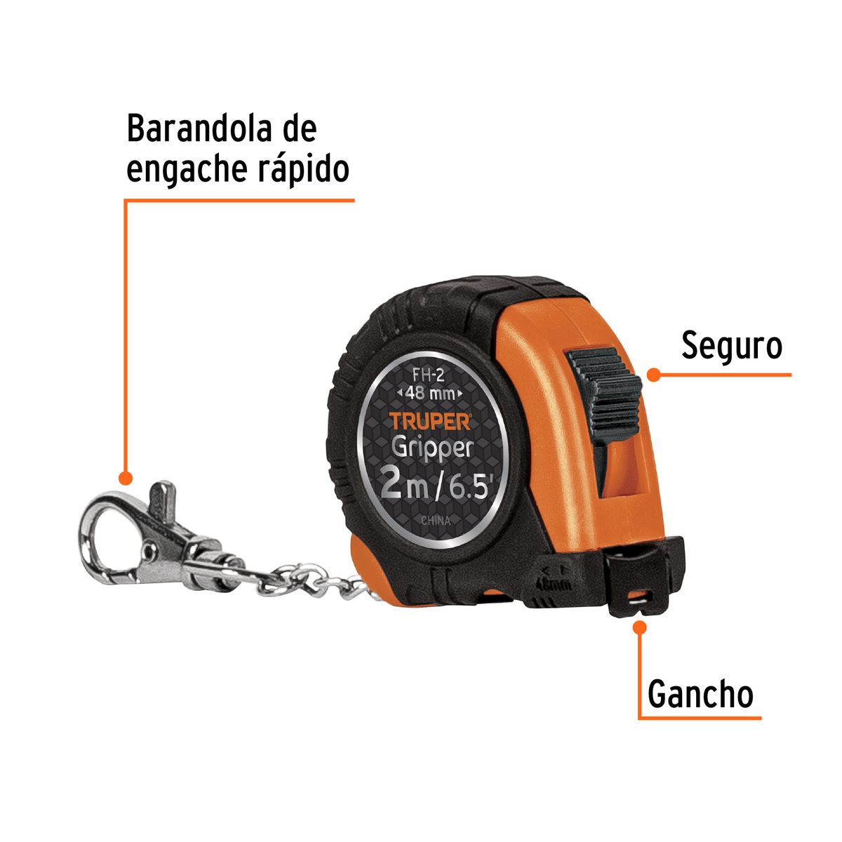 TRUPER - Llavero wincha gripper 2 metros Truper