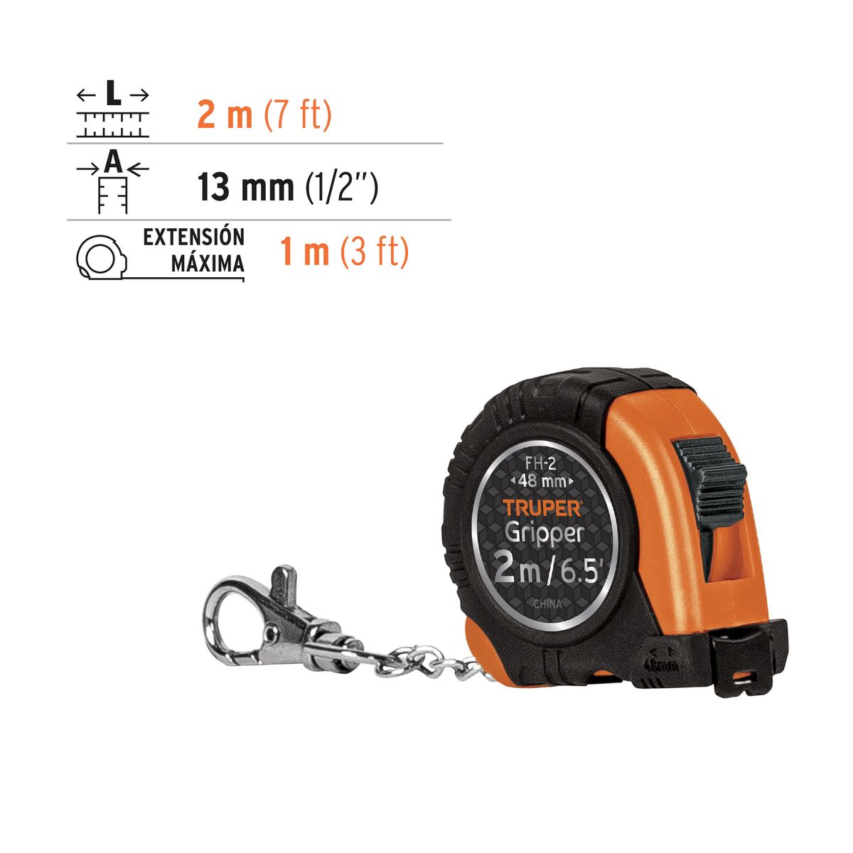 TRUPER - Llavero wincha gripper 2 metros Truper