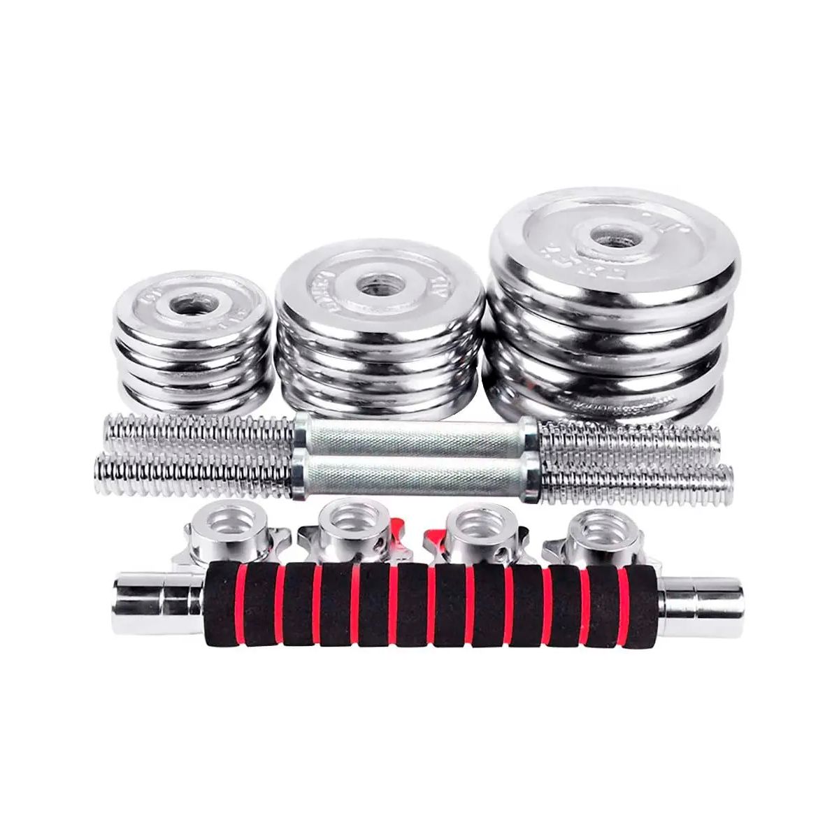 GENERICO - Pesas Mancuernas Cromadas Set 30kg  Adaptador Barra