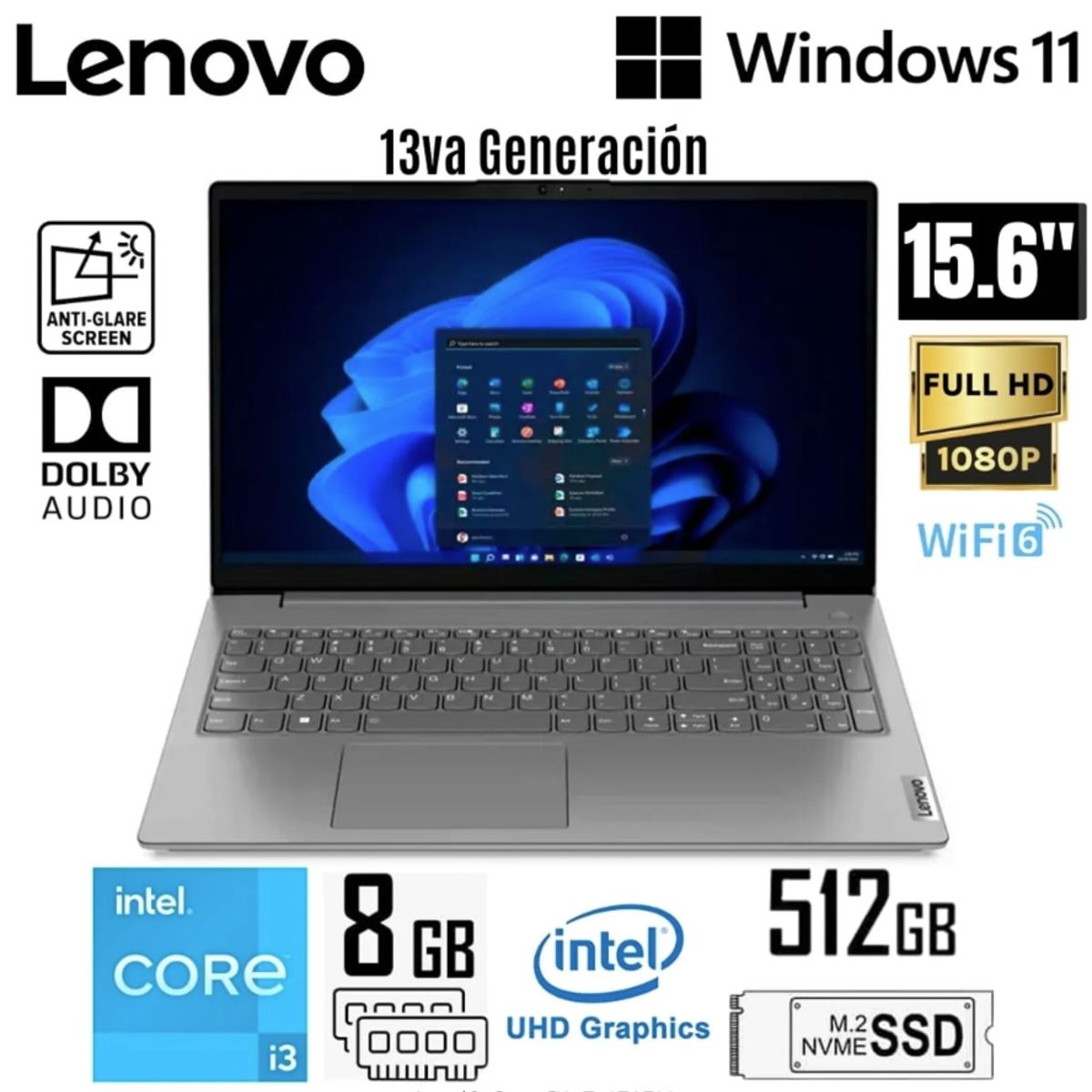 LENOVO - Laptop Lenovo V15 G4 IRU Intel Core i3-1315U 8GB RAM 512GB SSD 15.6 FHD - 83A100EMLM