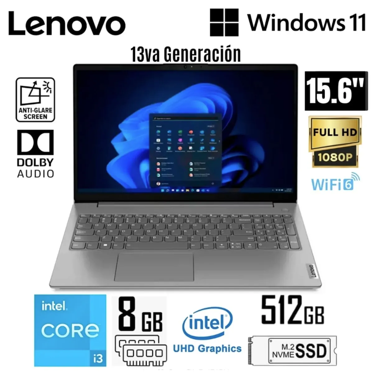 LENOVO - Laptop Lenovo V15 G4 IRU Intel Core i3-1315U 8GB RAM 512GB SSD 15.6 FHD - 83A100EMLM