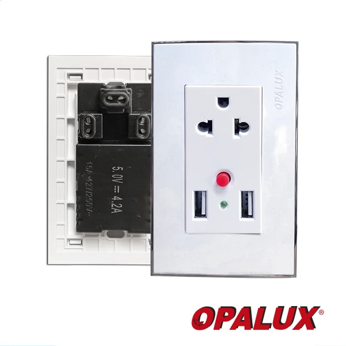 OPALUX - Toma Mixta Doble USB 5.0V 4.2A + 1 Toma Universal 15A 220V.