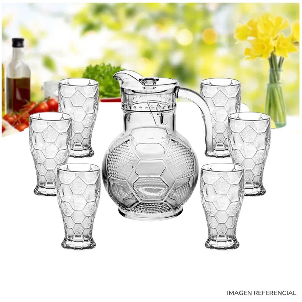 INSPIRA MARKET - Set Jarra y Vasos Futbol Dia del Padre Pelota 1800ml