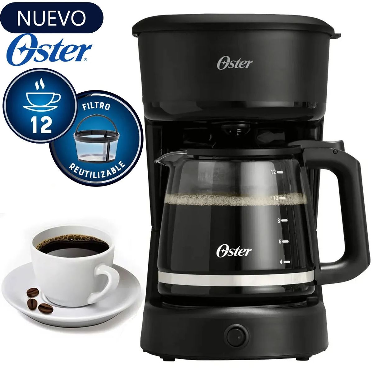 Cafetera Oster 12 Tazas de Filtro reutilizable BVSTDCS121B, marca OSTER - Foto Principal
