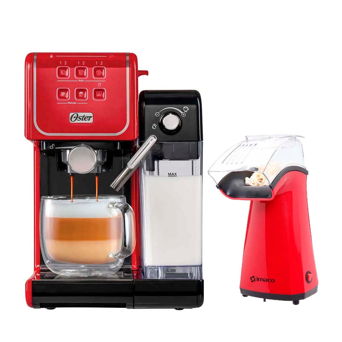 OSTER - Cafetera Oster PrimaLatte Touch BVSTEM6801R + Pop Corn Imaco PO120R