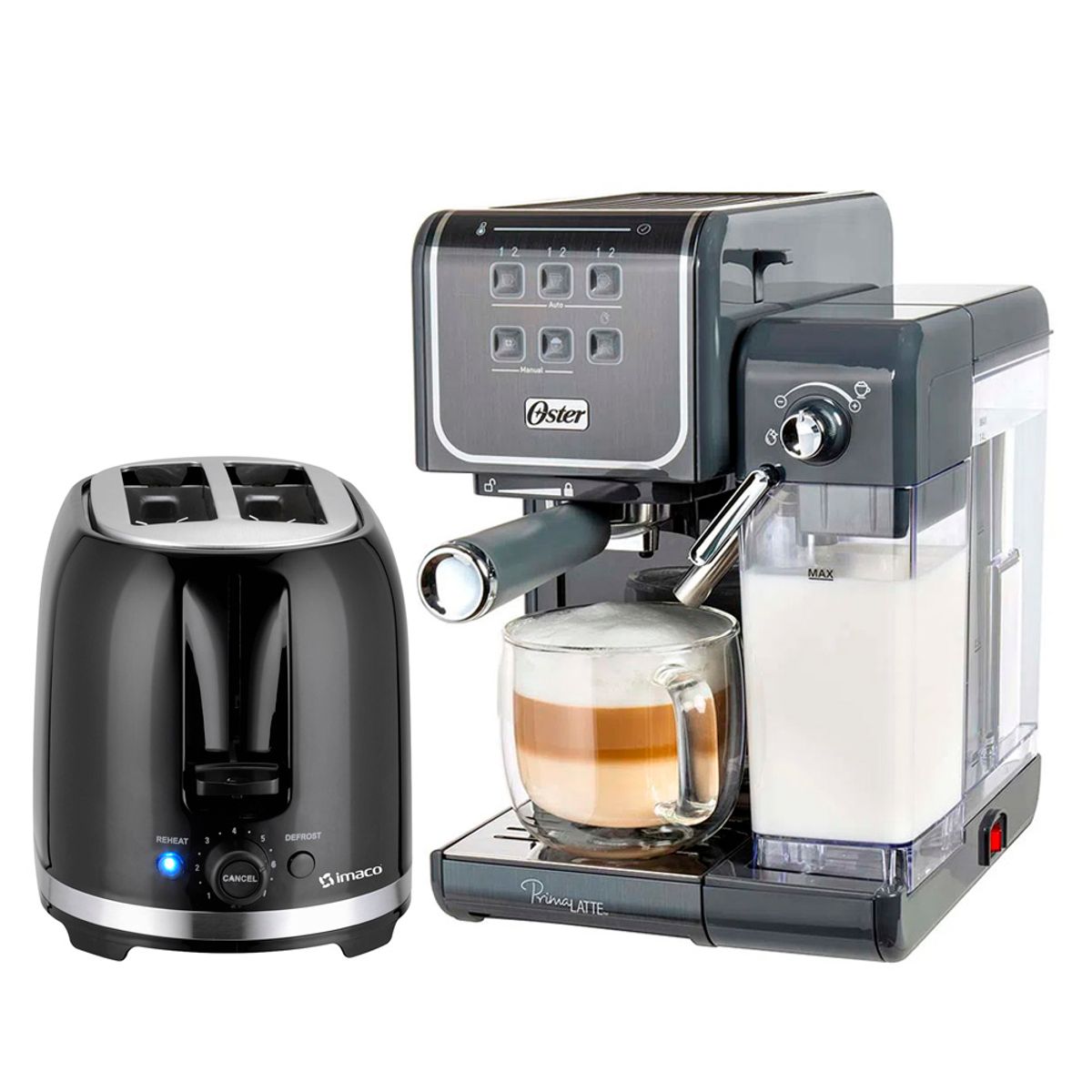 OSTER - Combo Cafetera Oster PrimaLatte BVSTEM6801M Tostadora Imaco IBT2085N