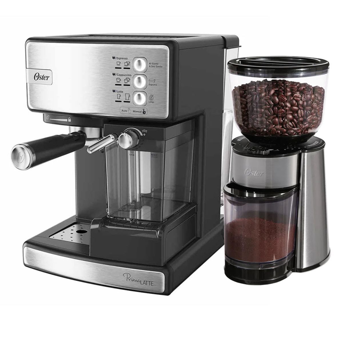 OSTER - Combo Cafetera Espresso PrimaLate 15 bares Oster + Molinillo de café