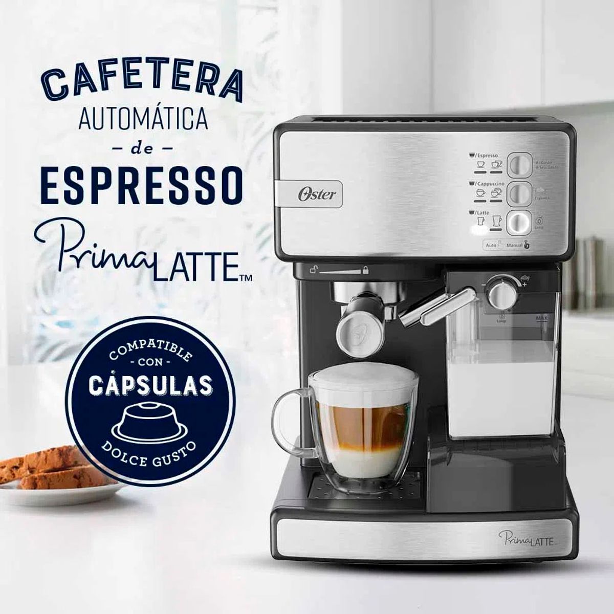OSTER - Combo Cafetera Espresso PrimaLate 15 bares Oster + Molinillo de café