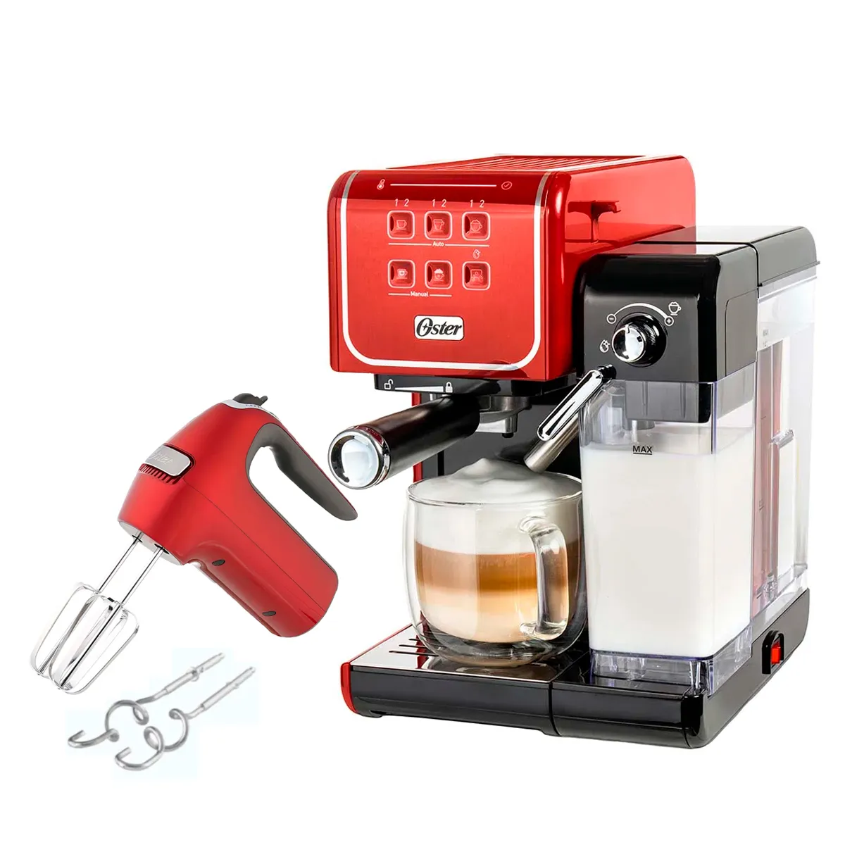 OSTER - Cafetera Automática PrimaLatte Oster BVSTEM6801R+Batidora de Mano