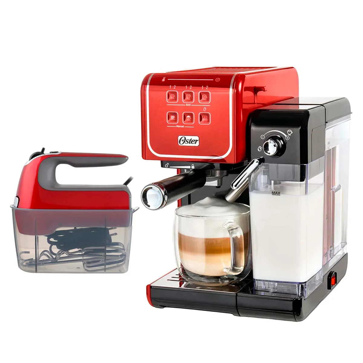 OSTER - Cafetera Automática PrimaLatte Oster BVSTEM6801R+Batidora de Mano