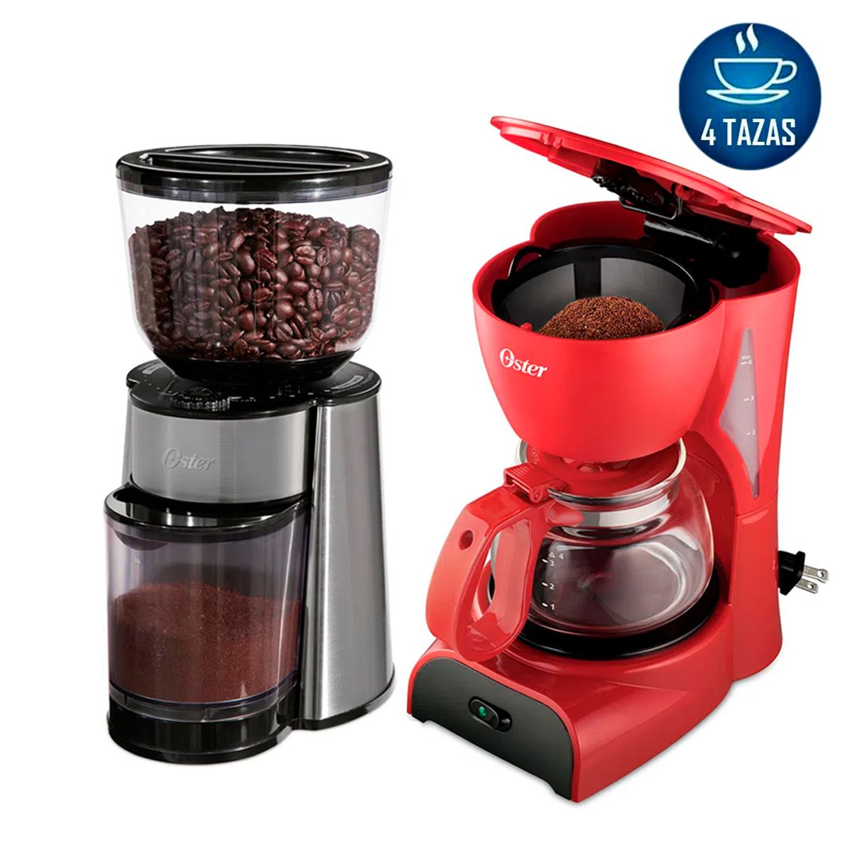 OSTER - Cafetera Oster 4 Tazas BVSTDCDR5R + Molinillo de Cafe BVSTBMH23