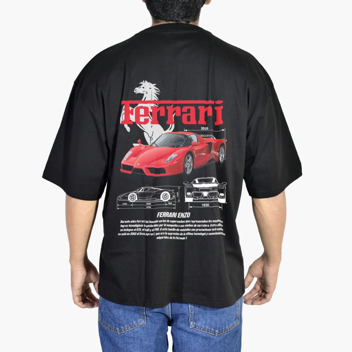 YONISTERS CLOTHING - Polo Oversize Algodón Negro Ferrari - Yonisters Clothing