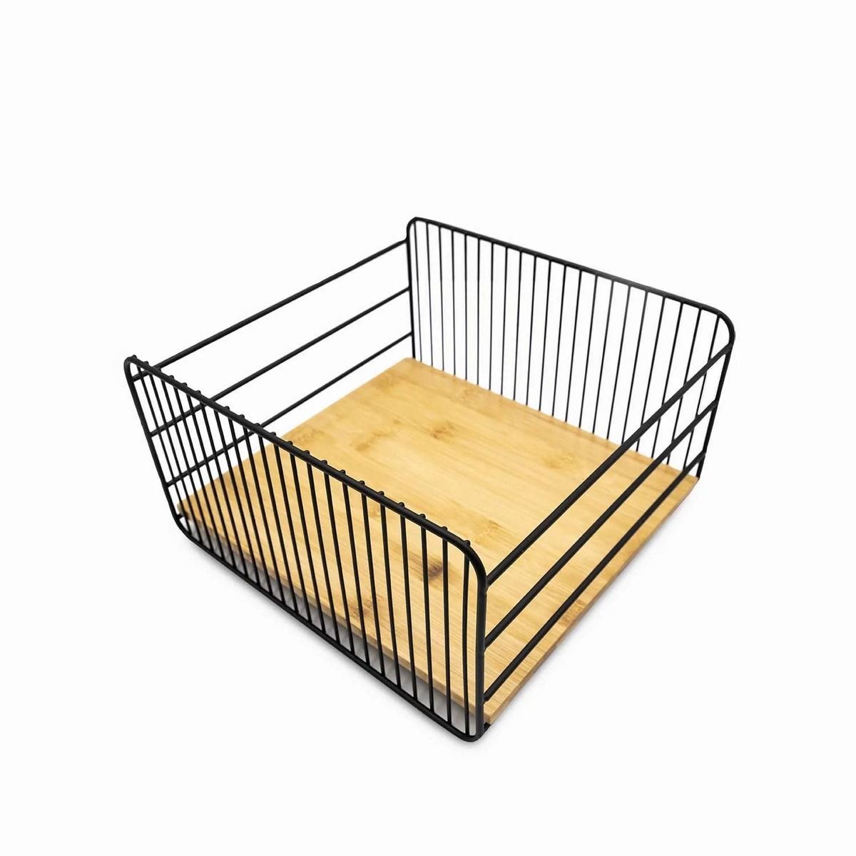 GENERICO - Canasta Frutero de Acero con Base de Bambú