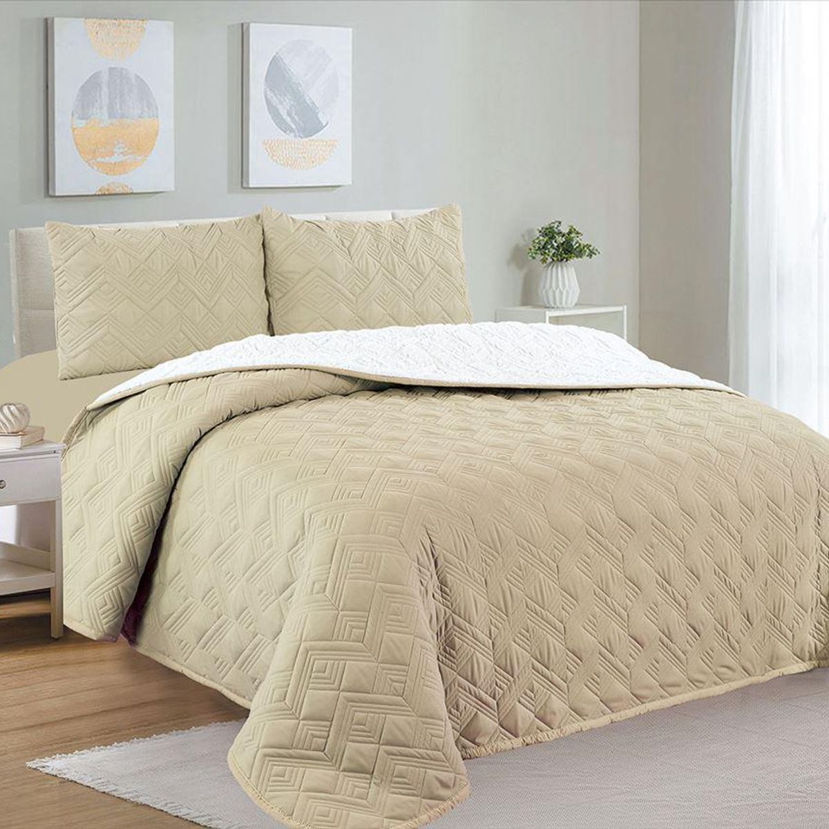 CASATEX - Cubrecama Reverso Sherpa + Juego de Sábanas Queen 100% Algodón