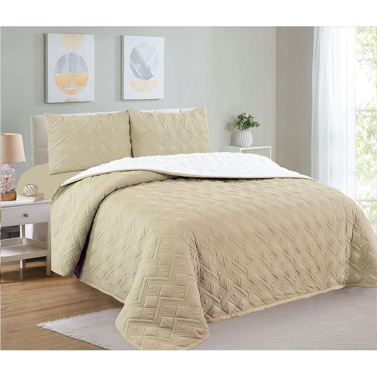 CASATEX - Cubrecama Reverso Sherpa + Juego de Sábanas Queen 100% Algodón