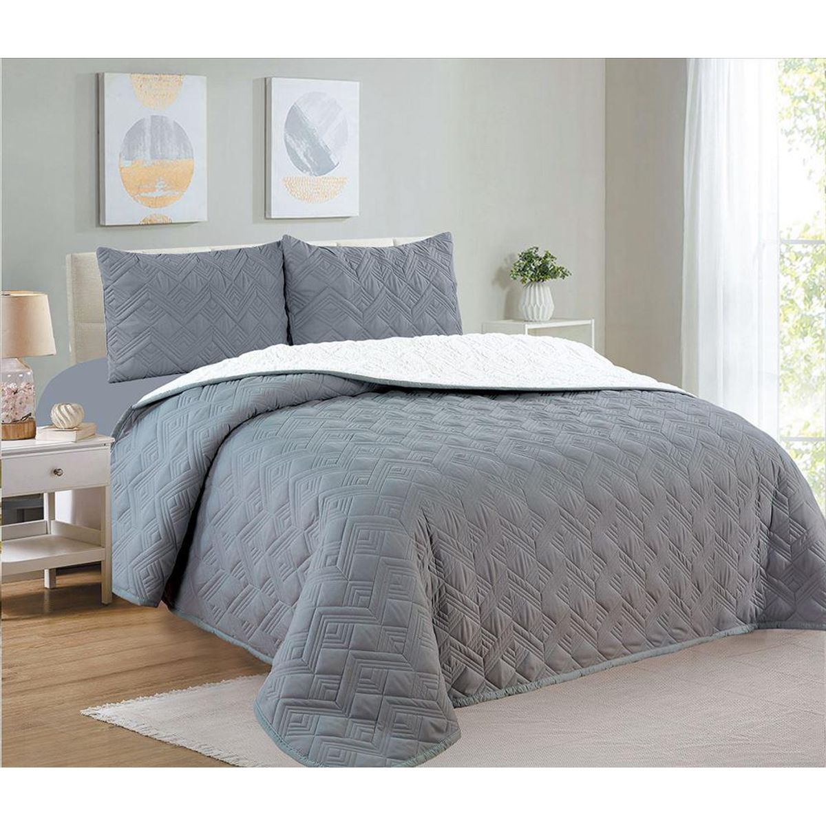 CASATEX - Cubrecama Reverso Sherpa + Juego de Sábanas Queen 100% Algodón