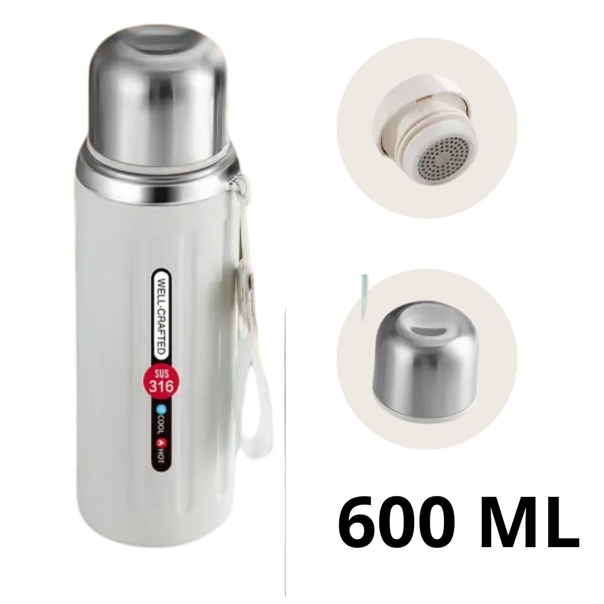 GENERICO - Termo Premium Vacuum 600ml Acero Inoxidable - Blanco