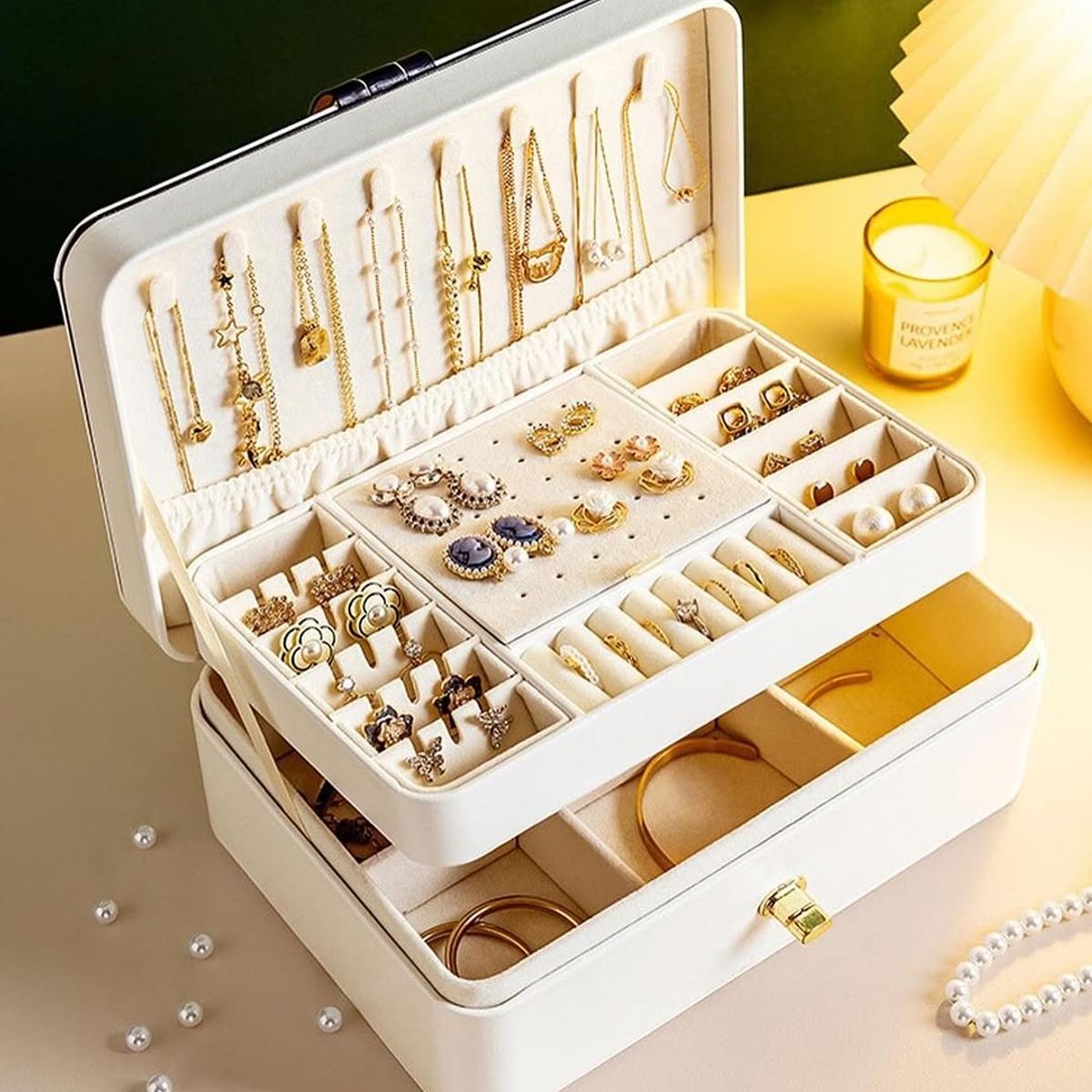 GENERICO - Joyero Caja Organizadora Portátil de Joyas 2 Niveles