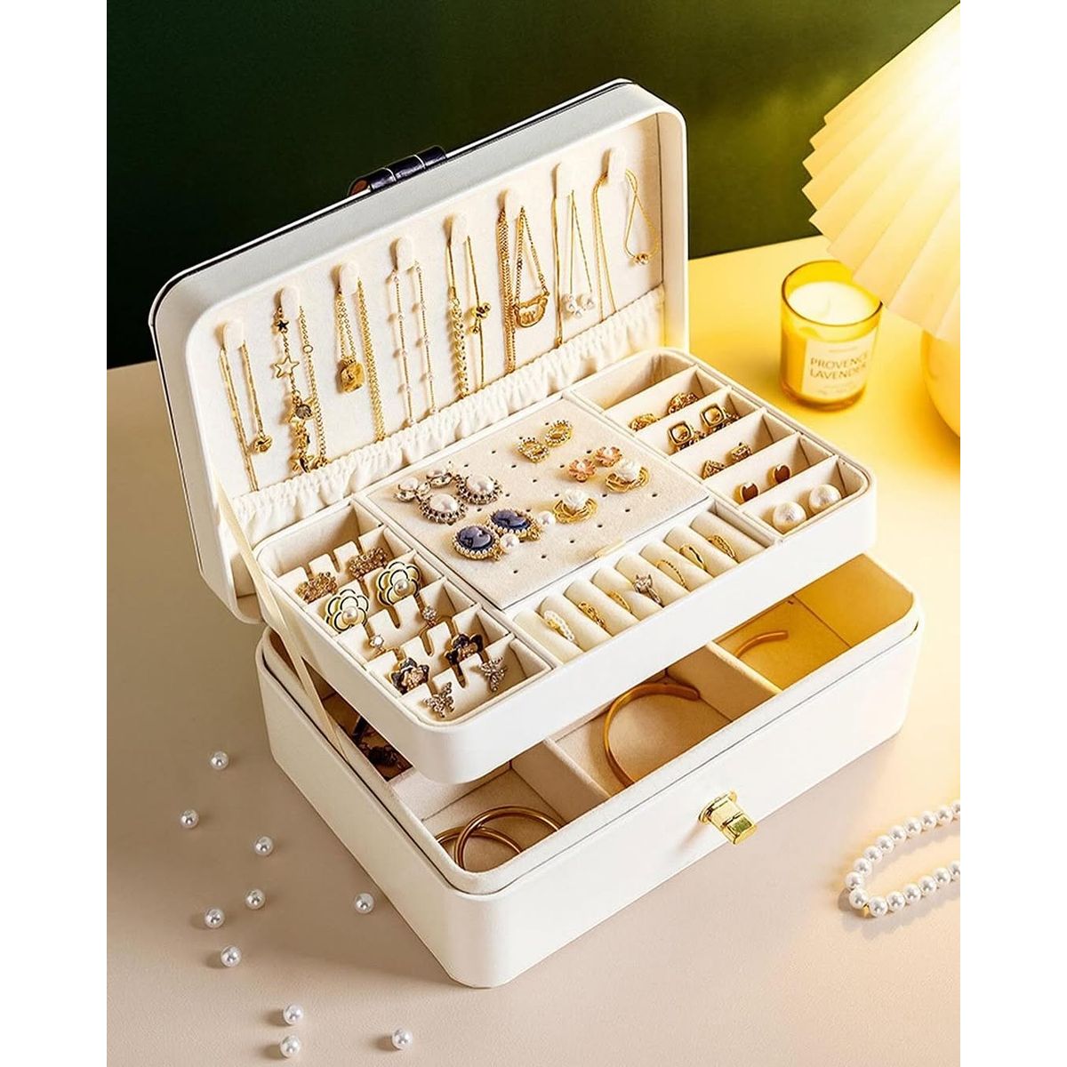 GENERICO - Joyero Caja Organizadora Portátil de Joyas 2 Niveles