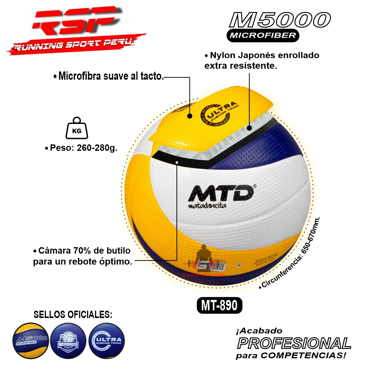 MTD - Pelota de Vóley MTD M5000 Microfibra Japonés MT-890 Blanco