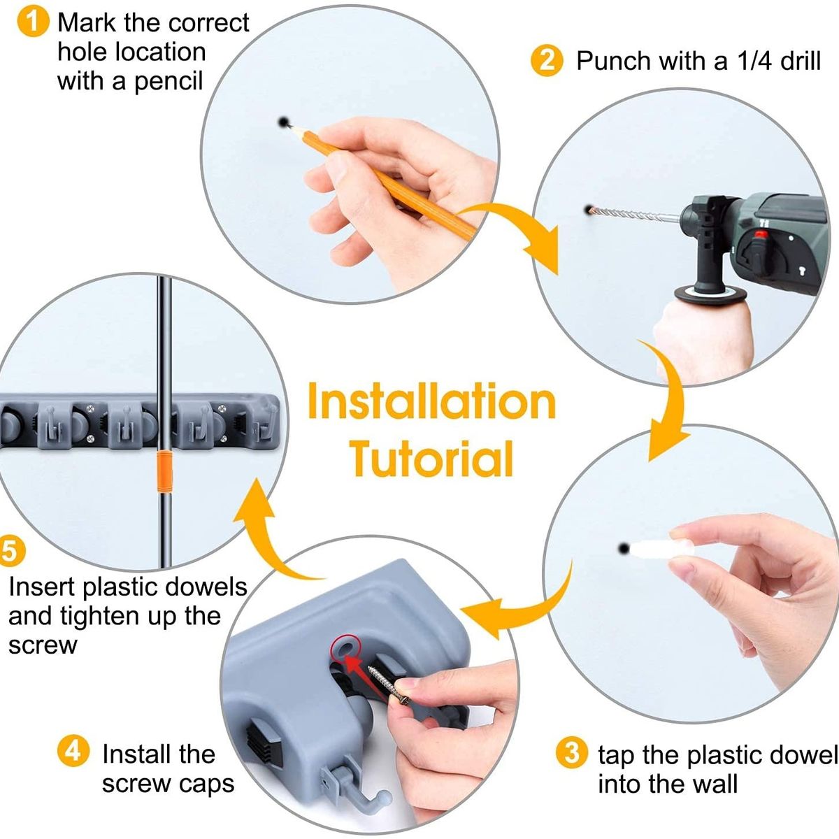 GENERICO - SOPORTE PARA ESCOBA ESTANTE MONTADO EN LA PARED PLOMO
