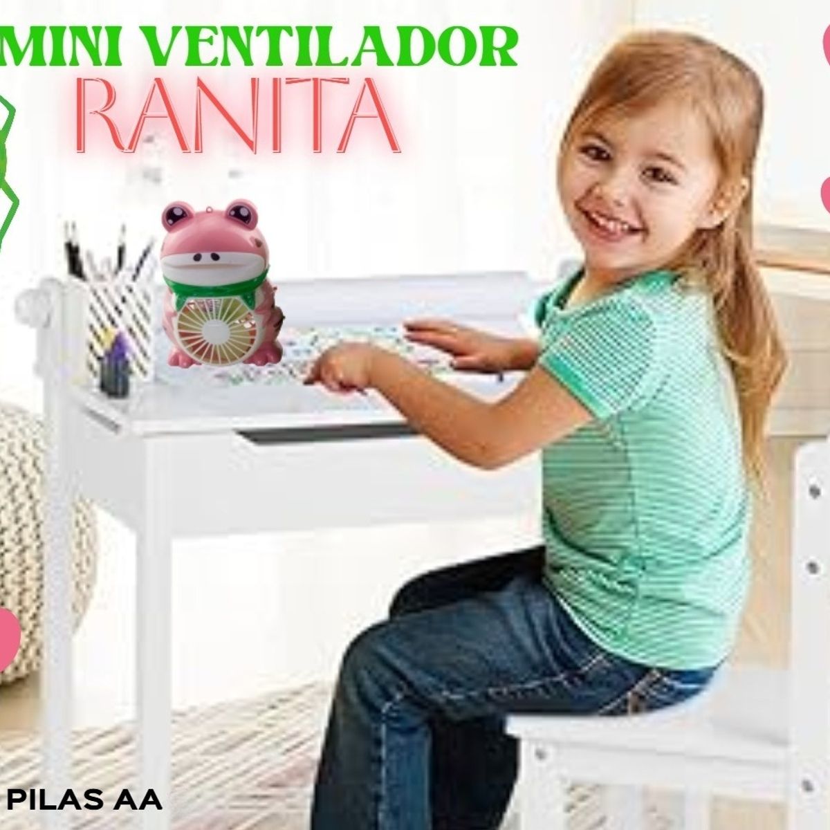 GENERICO - VENTILADOR PORTÁTIL DE ESCRITOIO OFICINA ADORNO MODELO RANITA A PILAS