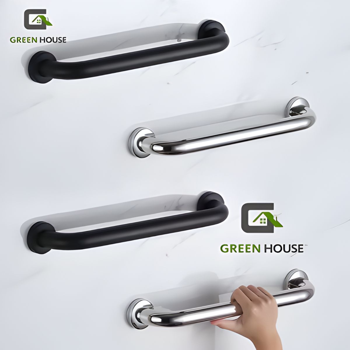 GREEN HOUSE - PACK 2 BARRAS DE SEGURIDAD MULTIUSO ACERO INOXIDABLE NEGRO MATE 30CM