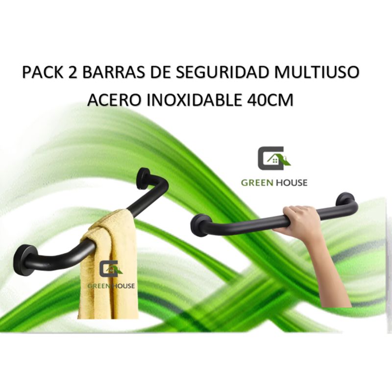 GREEN HOUSE - PACK 2 BARRAS DE SEGURIDAD MULTIUSO ACERO INOXIDABLE NEGRO MATE 400MM