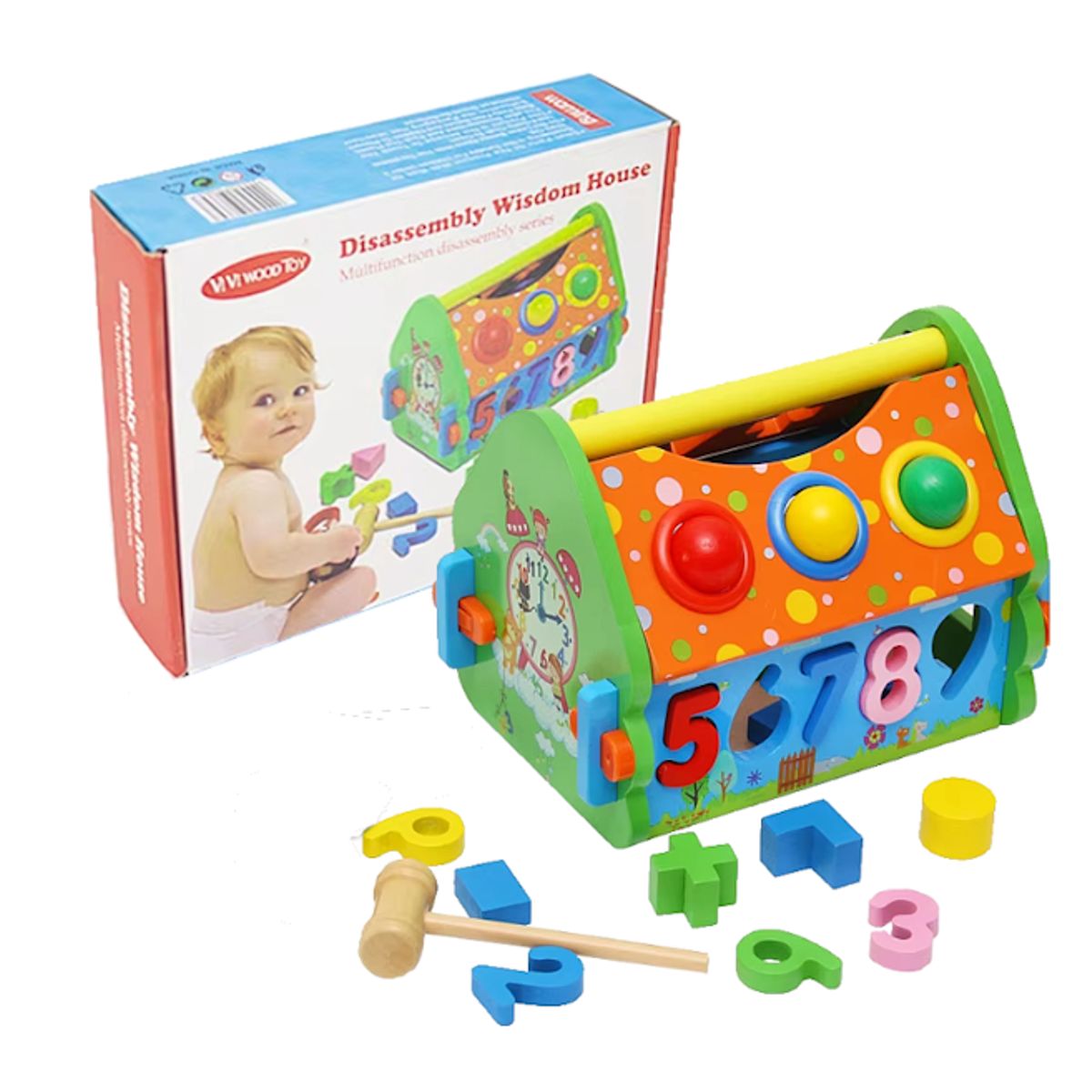 GENERICO - Casa Didáctica Multifuncional de Madera + Martillo y Figuras