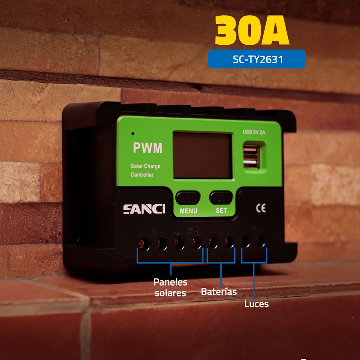 SANC - Controlador Solar Carga Panel 30A PWM Bateria Litio Plomo Grafeno