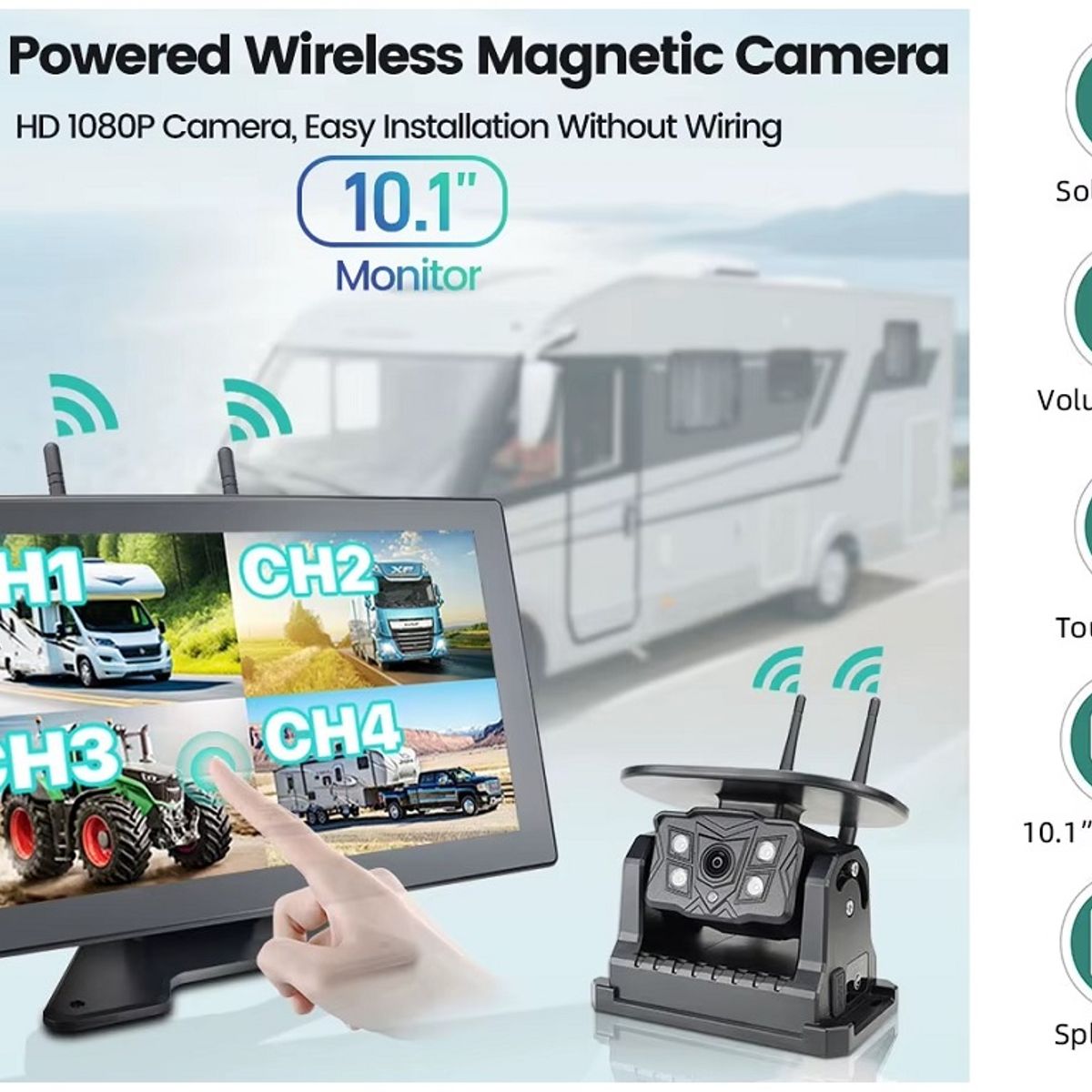 GENERICO - Camara Solar Pantalla 10" Táctil  Inalámbrica Magnética Kit