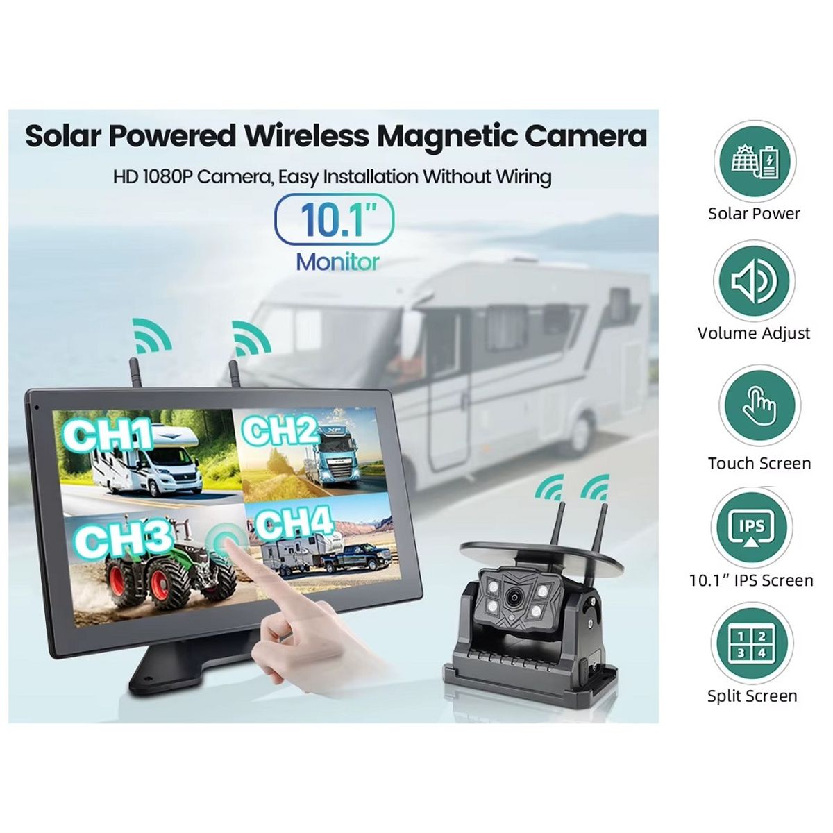 GENERICO - Camara Solar Pantalla 10" Táctil  Inalámbrica Magnética Kit