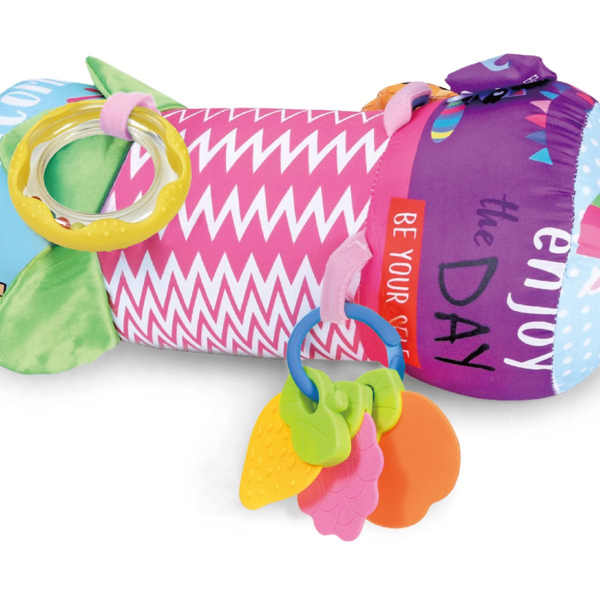 MEYING - JUGUETE ESTIMULACION RODILLO PARA BEBE CON SONAJERO ROSADO