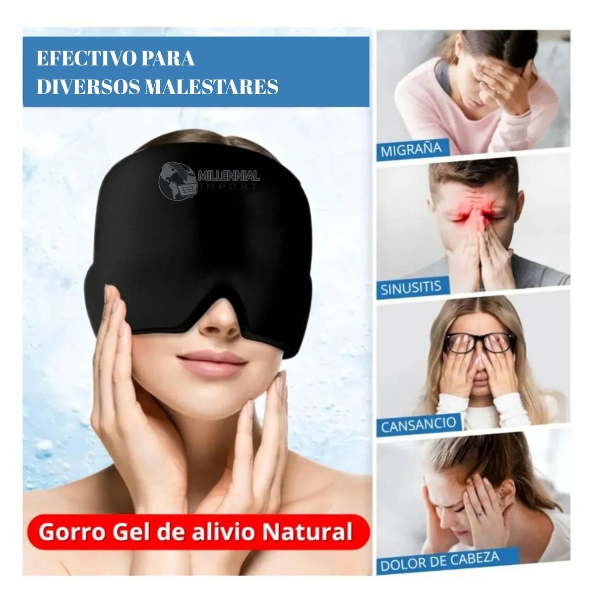 GENERICO - Gorro Frio de Gel para Dolor de Cabeza Migraña Alivia Tensión