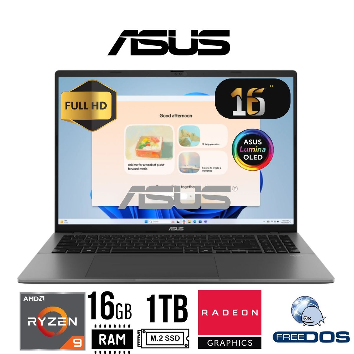 ASUS - Laptop ASUS VIVOBOOK S 16  M3607HA-RP066, 16´ FHD, R9-270, RAM 16GB, SSD 1TB, Free Dos