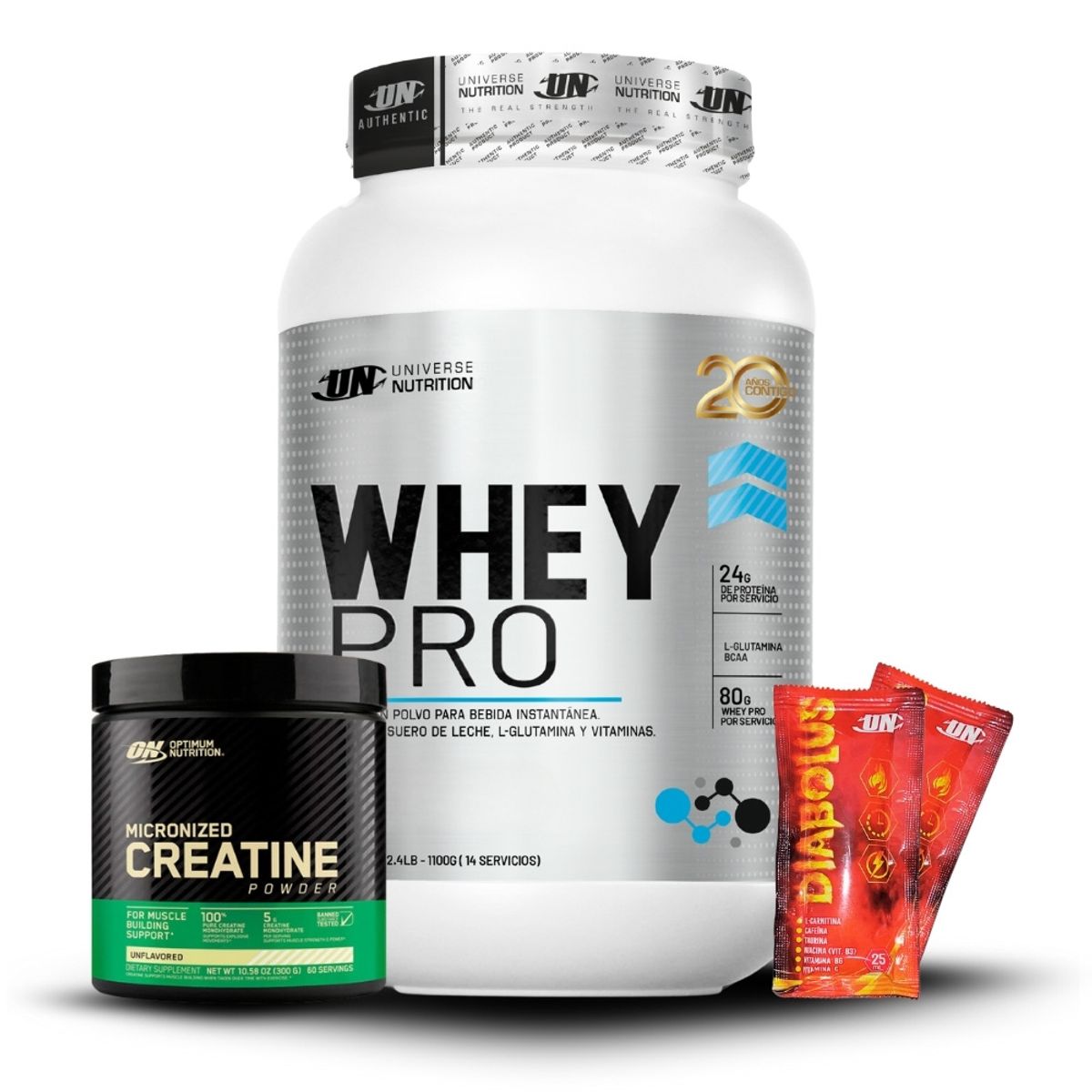 UNIVERSE NUTRITION - Whey Pro 1.1 kg Vainilla+Creatina Optimun Nutrition 300Gr+Shaker