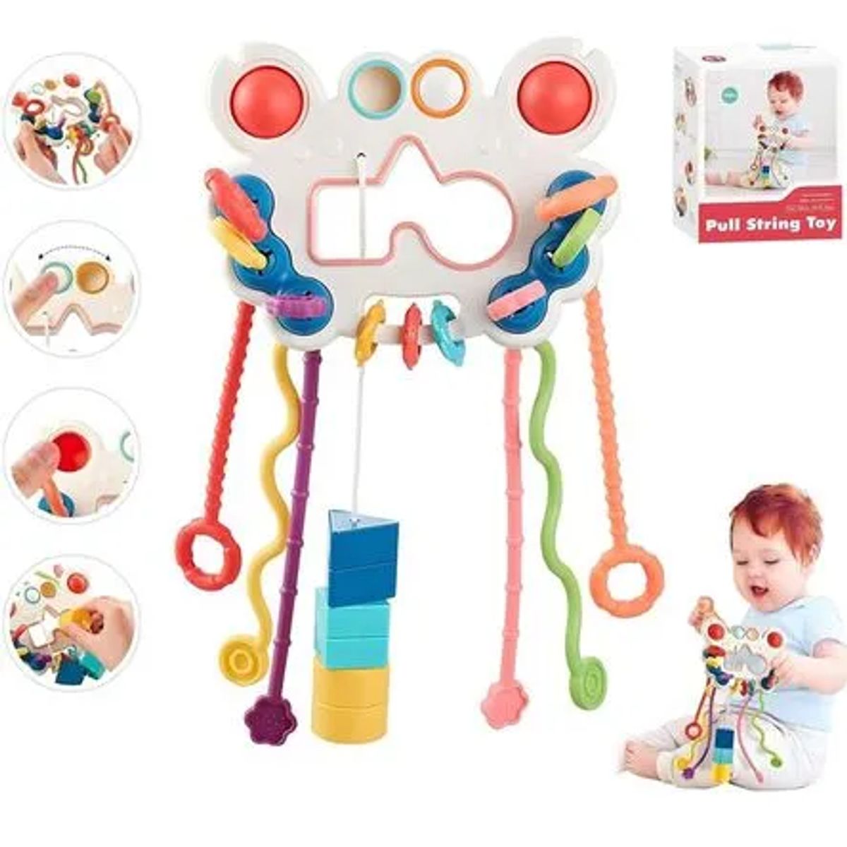 BIBI - JUGUETE SENSORIAL MONTESSORI CON CUERDA PARA BEBE 5 EN 1