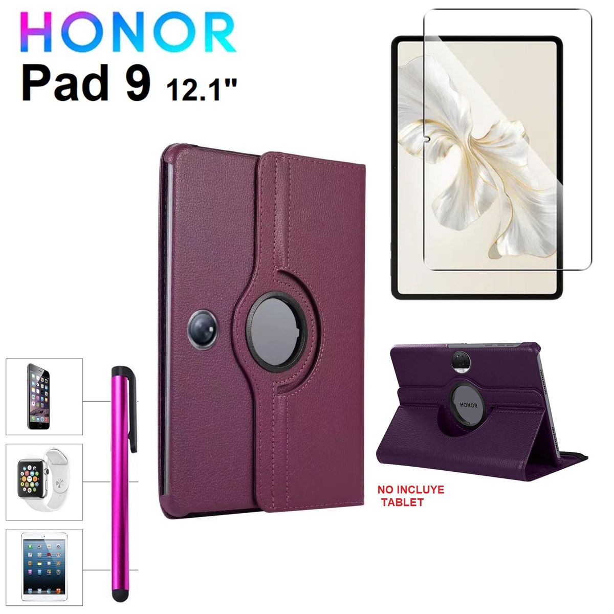 GENERICO - Funda + Mica + Lapiz para Honor Pad 9 12.1 Modelo 2024 Case Giratoria