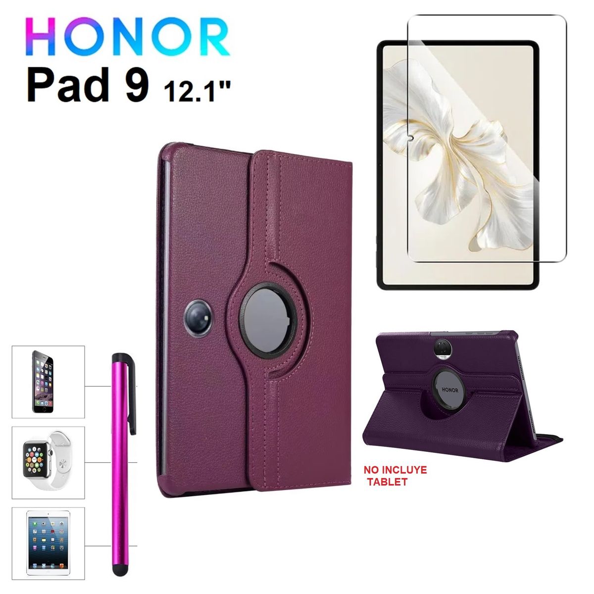 GENERICO - Funda + Mica + Lapiz para Honor Pad 9 12.1 Modelo 2024 Case Giratoria