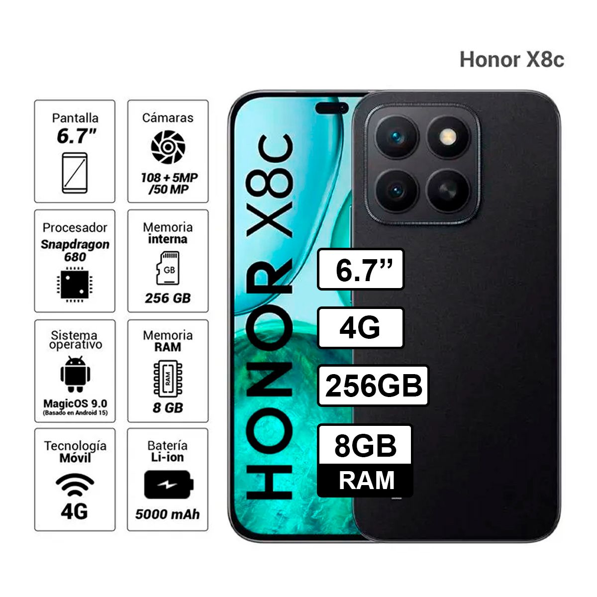 HONOR - Celular Honor X8c 8GB Ram 256GB Color Negro